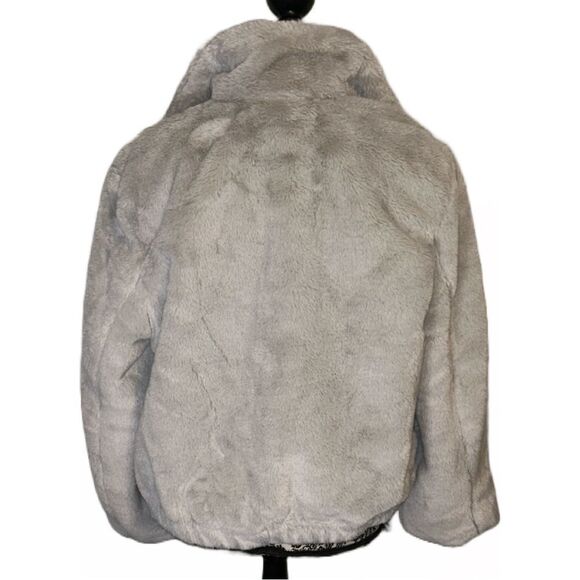 Magaschoni Boutique Fluffy Soft Faux‎ Fur Gray Zip Front Jacket - Size L - Picture 2 of 3